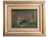 Romano Cosci, Pietro Annigoni at the easel, oil on canvas cardboard