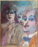 Mino Maccari, Senza titolo (Figure), Oil on canvas board
