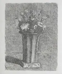Giorgio Morandi, Vaso a strisce con fiori, 1924, Etching on paper