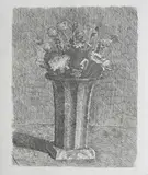 Giorgio Morandi, Vaso a strisce con fiori, 1924, Etching on paper