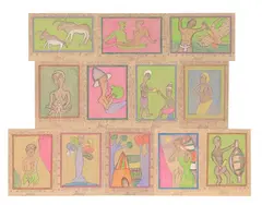 Frédéric Bruly Bouabré, Single lot consisting of 10 works, 1989, Ballpoint pen and colored pencils on cardboard