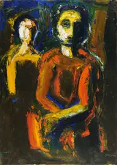 Mario Sironi, Figure in rosso, 1957, Oil and lean oil on paper applied to canvas