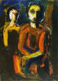 Mario Sironi, Figure in rosso, 1957, Oil and lean oil on paper applied to canvas