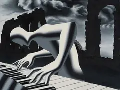 Mark Kostabi, Scaling down the past, 1999, Oil on canvas