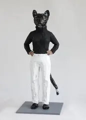 Stephan Balkenhol, Katzenfrau, 2022, Painted bronze sculpture