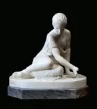 Tito Angelini, Girl playing with knucklebones, marble sculpture