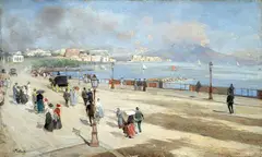 Attilio Pratella, Walk along Via Caracciolo, tempera on paper