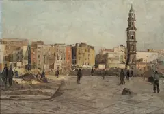 Eugenio Scorzelli, Naples, Market Square, oil on panel