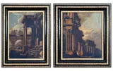 Viviano Codazzi, a) Architectural capriccio with bystanders; b) Architectural capriccio with ruins, aqueduct and bystanders, pair of oils on canvas