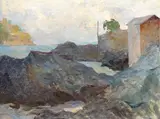 Edgardo Curcio, Paesaggio marino, 1929, Oil on cardboard