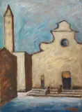Ottone Rosai, Figure in Santo Spirito, 1953, Oil on hardboard