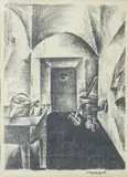 Nikolay Chernyshyov, La mia cella, 1920, Autolithograph on paper in glass and wooden frame