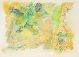 David Ruff, La dolce valle, Bagnolo Piemonte, 1977, Wax crayons on paper mounted on plywood