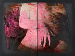 Programma Notturno by Mario Schifano, 1972, Nitro enamel diptych on emulsion canvas, offered Nov 2025