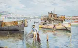 Attilio Pratella, Ritorno dalla pesca, oil on panel