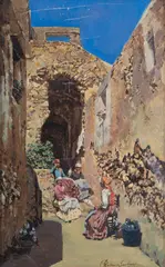 Rubens Santoro, A glimpse of a small Calabrian street, oil on canvas