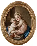 Francesco de Mura, Madonna and Child, oil on canvas in oval applied on board