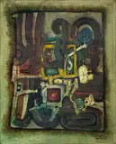Mario Persico, Tavola magica, Oil on canvas