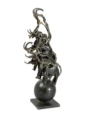 Untitled by Arman, 1999, Sliced bronze elephant on a spherical base, offered May 2025