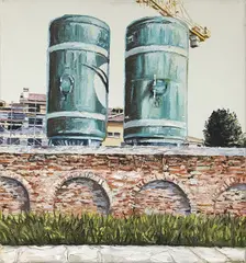 Silos (Due torri) by Andrea Di Marco, 2005, Oil on canvas, offered May 2025