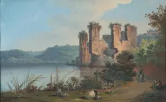 Pietro Fabris, Il Templio di Apollo sul lago di Averno, gouache on paper