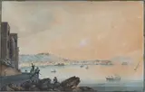 Saverio della Gatta, Napoli dal mare, gouache on paper