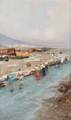 Lavandaie a Mergellina by Attilio Pratella, oil on panel, offered Nov 2023