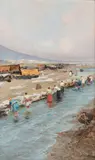 Attilio Pratella, Lavandaie a Mergellina, oil on panel