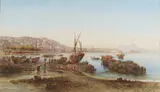 Giovanni Giordano Lanza, Veduta di Napoli da Mergellina, watercolor on paper