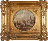 Veduta di porto by detto il Mascacotta Gennaro Greco, oil on canvas in tondo, offered Jun 2022