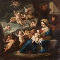 Sacra famiglia confortata dagli Angeli by Luca Giordano, oil on canvas, offered Jun 2022
