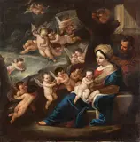 Luca Giordano, Sacra famiglia confortata dagli Angeli, oil on canvas