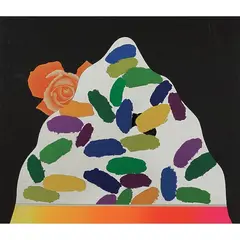 Concetto Pozzati, "Up there in the mountains", 1970, color silk-screen printing on mirror