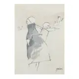 Emilio Tadini, "Two Characters", mixed media on paper