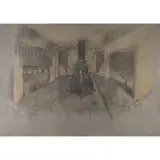 Danilo Donati, "Interior Scene", pastels on cardboard