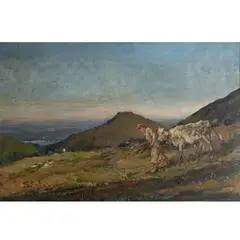 "Landscape with peasant woman" by Giuseppe Solenghi, oil on canvas, offered Jun 2026