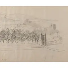 Edita Broglio, "Tuscan landscape", 1947, pencil on paper