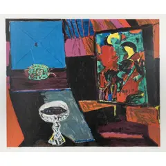Bruno Cassinari, "Interior with still life", color screen printing