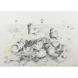 Antonio Possenti, "Marina with fish", color lithograph