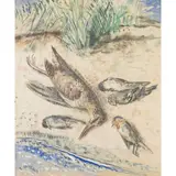 Emanuele Rambaldi, "Natura morta con beccaccia e passeri", mixed media on paper