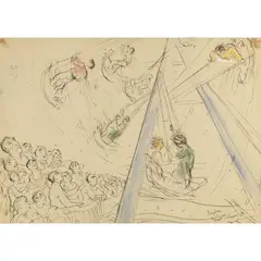 Eugen Drăguțescu, "Carousel", 1950, Indian ink and watercolor on paper