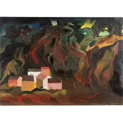 "Landscape with houses" by Saverio Terruso, oil on canvas, offered Jun 2026