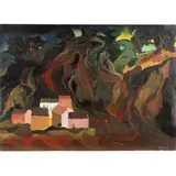 Saverio Terruso, "Landscape with houses", oil on canvas