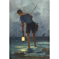 Renato Natali, "Night with fisherman", oil on panel