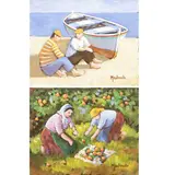 Adolfo Mastrovito, "Sailors", "Peasants", Pair of oils on canvas