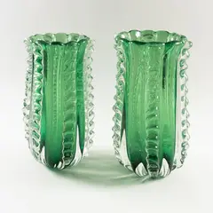 Ercole Barovier, Prod. Barovier&Toso, Pair of colored glass vases