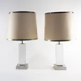 Romeo Rega, Italian production, pair of perspex table lamps and silvered metal bases