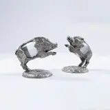 Gabriella Crespi, Italian production, pair of Piccoli Animali series sculptures in silvered bronze and blown glass egg prod. Barovier&Toso