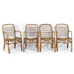 Tito Agnoli, Prod. Bonacina, attributed, four wicker and bamboo armchairs