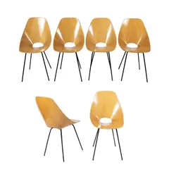 Prod. Fratelli Tagliabue by Vittorio Nobili, 1955, six Medea mod. chairs in wood and painted metal, offered Jun 2026